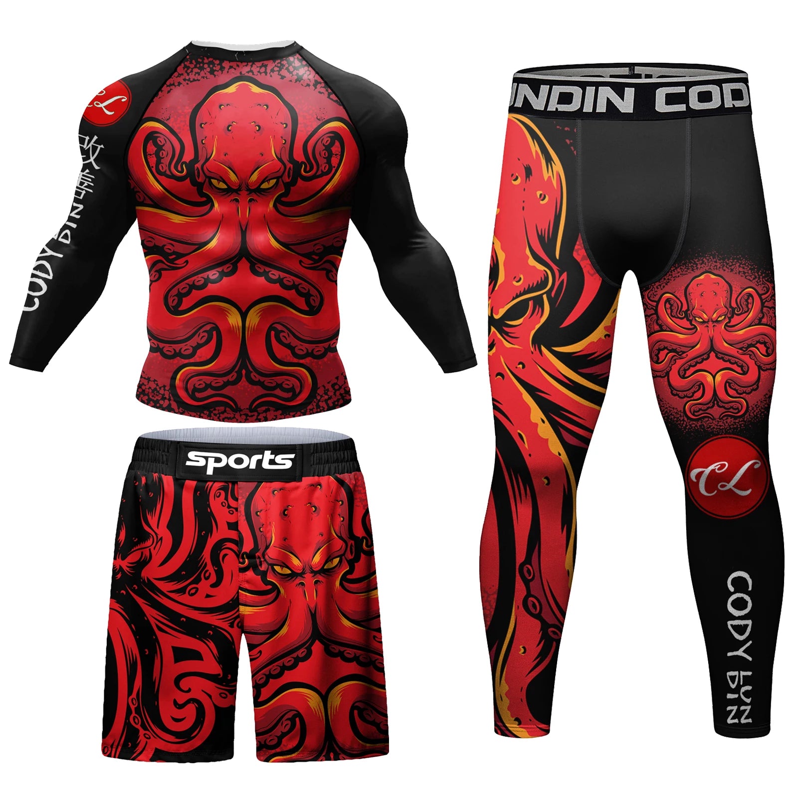 Custom Logo Men Compression MMA Clothes Jiu Jitsu No-Gi Rashguard Training Set Printed Active Wear Male Fitness Tracksuit