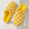 Autumn Winter Female Cotton for Slippers Warm Anti-Slip Wear-Resistant Towing for Male Checkerboard Plush Couples Slipper EVA