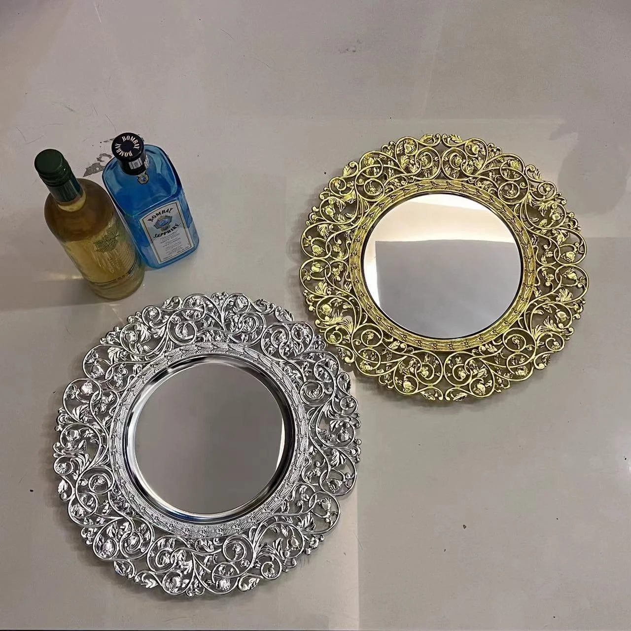 2 Colors Skeleton Vintage Borders Fine Engraving Skeleton Mirrors Decoration Platters Fruit Bowl Tray Decorative Charger Plate