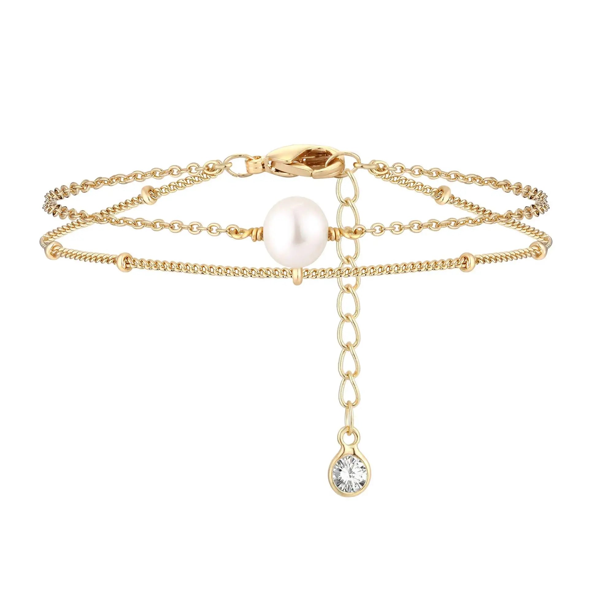 Simple Single Pearl Hand Jewelry Women's Double Stainless Steel Chain 8mm Imitation Pearl Bracelet