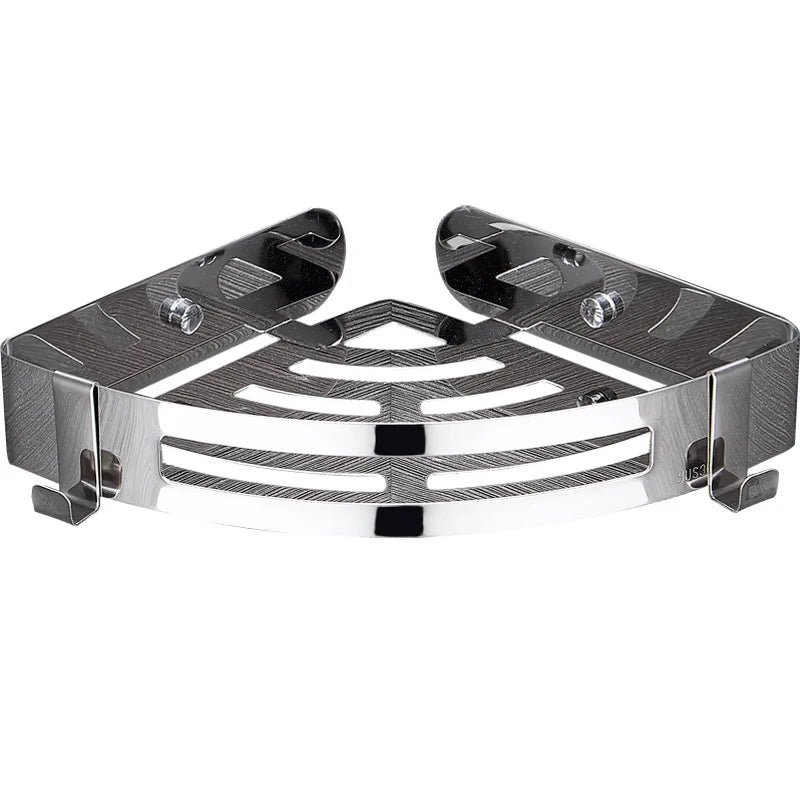 No Drilling Bathroom Storage Holder 304 Stainless Steel Triangle Design Wall Mounted Wall Shelf Dual Bathroom Corner Shelf
