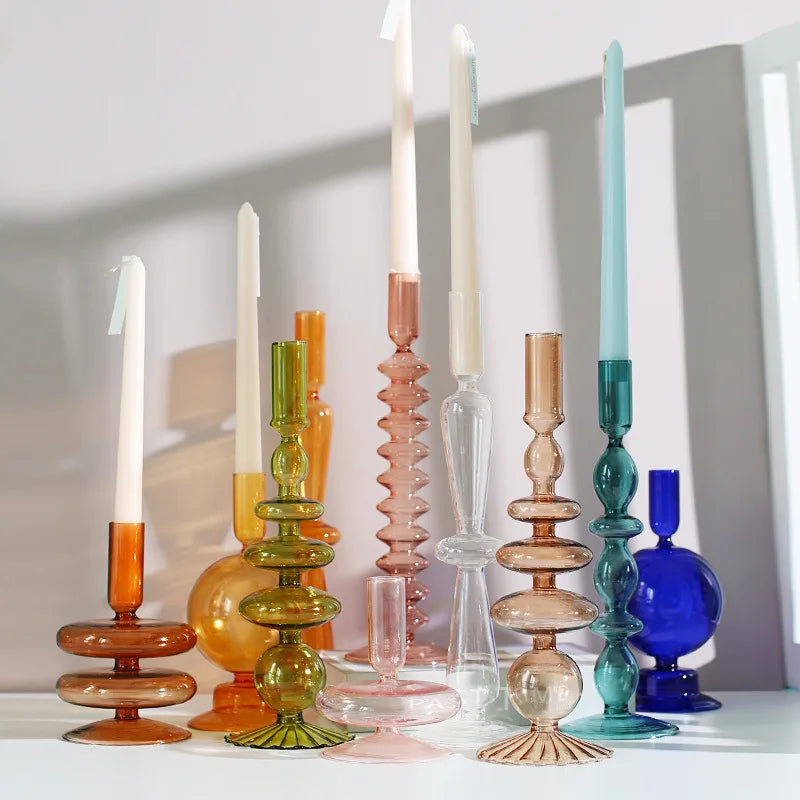 New Nordic Style Romantic Colored Candle Holder Glass for Wedding Decorations Candlestick
