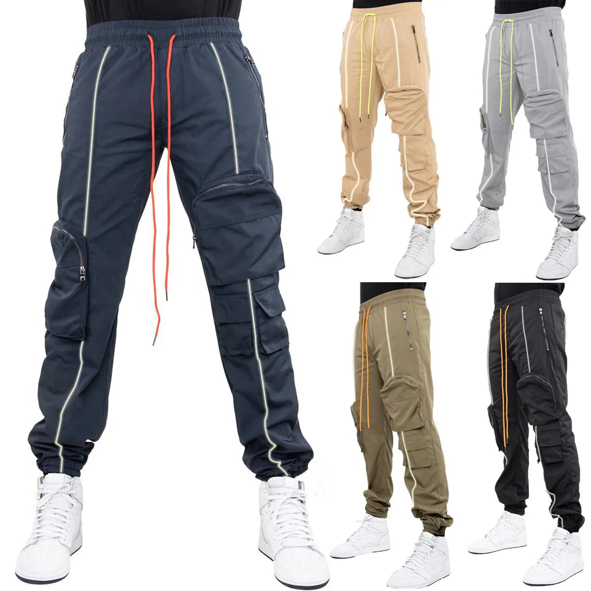 Men's Lightweight Nylon Utility Sport Outdoor Cargo Track Pants Custom Streetwear with Pocket Mid Waist Pantalon Cargo
