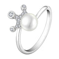 Customized 925 Sterling Silver Crown Design Pearl Ring Dainty Rhodium Plated Korea Pearl Ring for Women