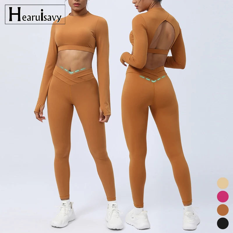 HEARUISAVY 2024 New Naked Feeling Breathable Four-Way Stretch Quick Dry Female Workout Clothing Suits Cross Backless Bra Pads