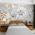 Sofa Background Wall Custom Mural Living Room Waterproof Moisture-Proof Black and White Line Leaf Wallpaper