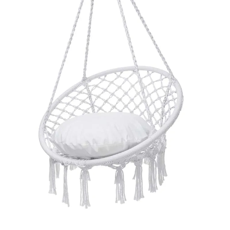 WOQI Macrame Hanging Hammock Chair Hand Woven Rope Swing for Home Bedroom Patio Deck Garden MegaBDM