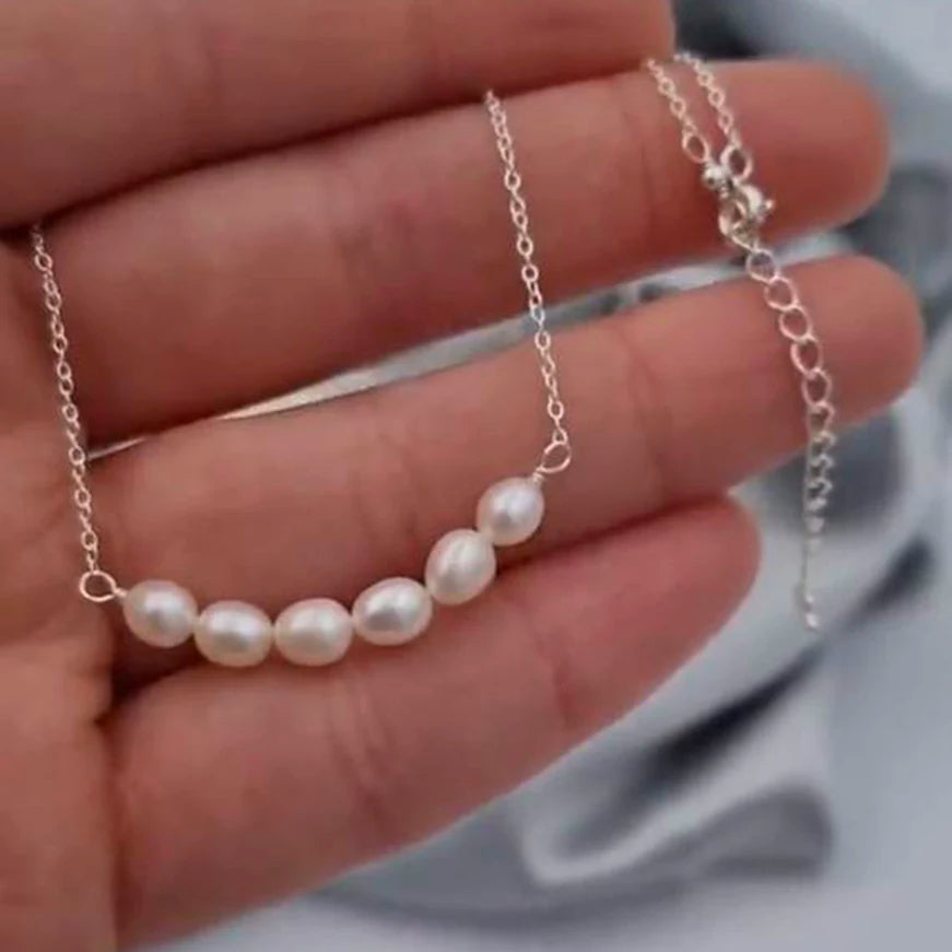925 Sterling Silver Cross Chain Pendant Necklace Real Freshwater Nature Pearl Pendant Designs 6 mm Rice Pearl