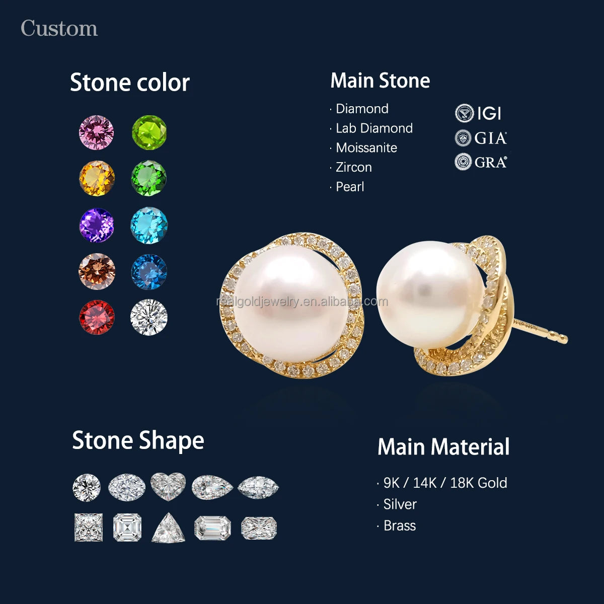 Traditional Elegant Pearl Earring Studs Gold Jewelry Genuine Real 14K Solid Gold Natural Mined Diamond Studs Luxury Jewelry