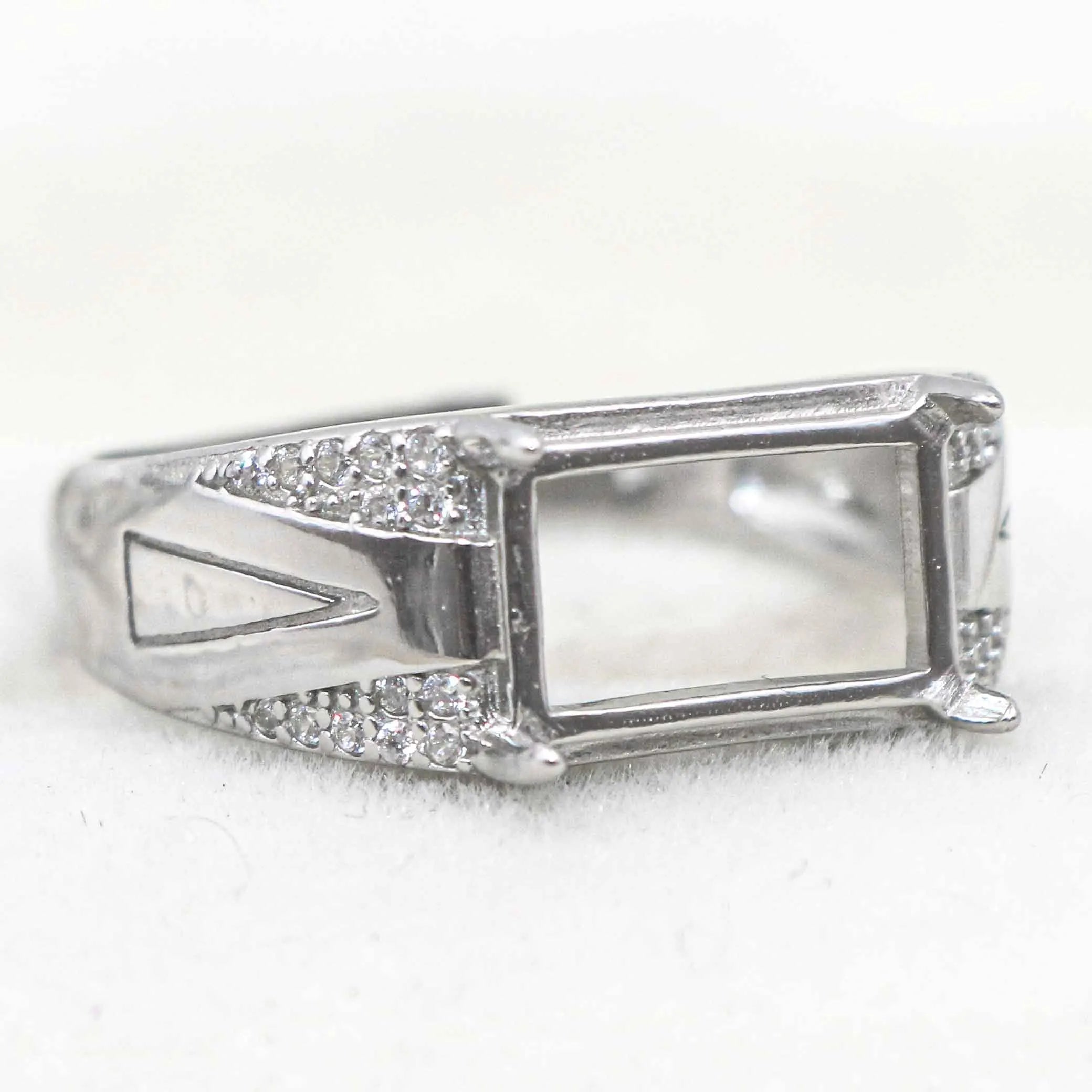 Sterling Silver 7*11mm Semi Mount Men's Ring Frame Empty Blank Claw Setting S925 Base Holder Without Center Stone for DIY Inlay