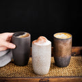230ml Japanese Vintage Stoneware Cup Minimalist Chunky Ceramic Tall Mug with Stainless Steel Strainer and Ceramic Lid