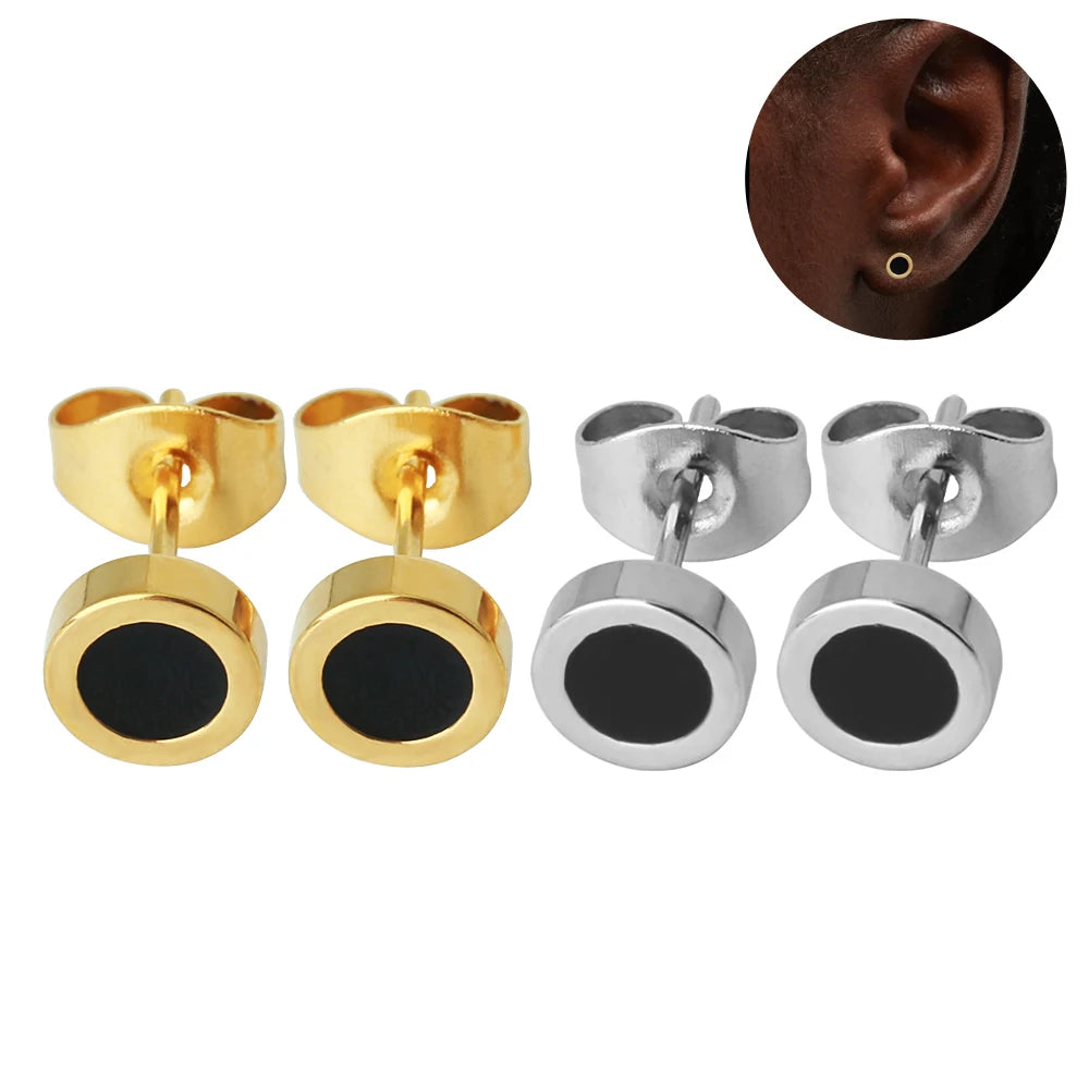 Hypoallergenic Cartilage Flat Back Earrings Statement Vintage Men Enamel Earrings Gold Plated Stainless Steel Stud Earrings