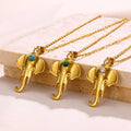 New Elephant Head Pendant Animal Charm Chain Necklace Stainless Steel 18K Gold Lucky Jewelry Natural Gemstone Pendant Necklace