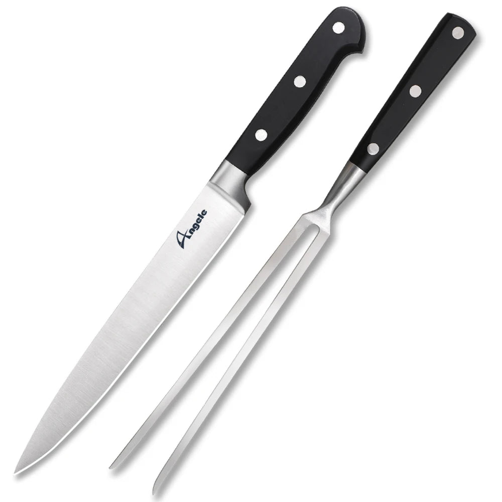 Stainless Steel 2pcs/set Fork and Slicing Knife Set with ABS Plastic Handle BBQ Knife Set