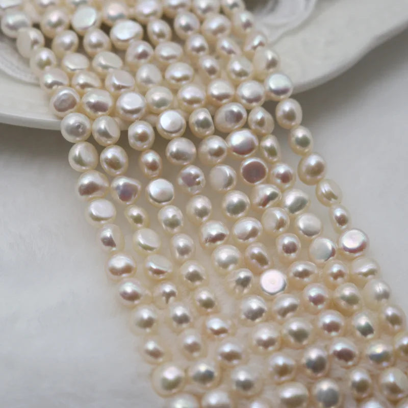 6-7mm White High Luster Cultured Freshwater Pearl Button Shape Baroque Pearl in Strand for Diy Jewelry Making