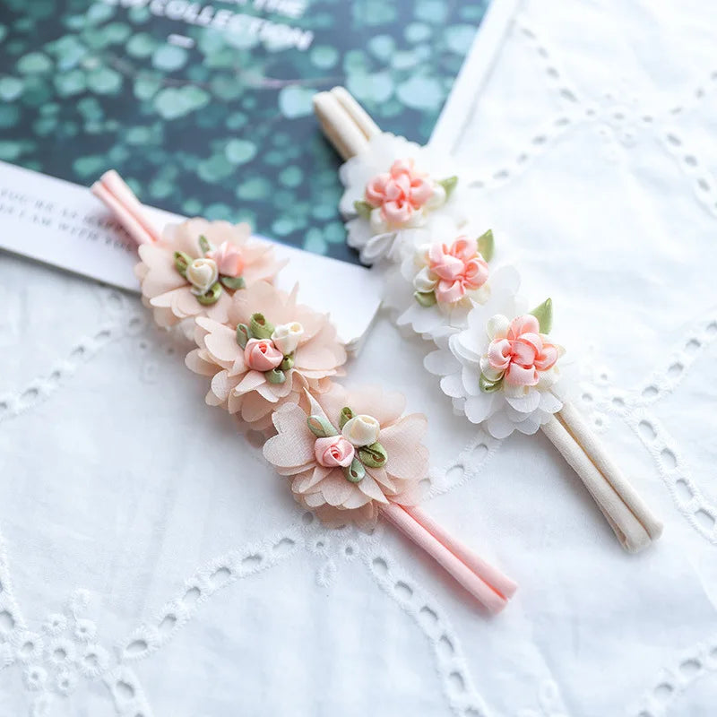Hand-Sewn Beads Flower Bow Hair Clips for Baby Girls Newborn Fine Hair Infant Headbands Accessory