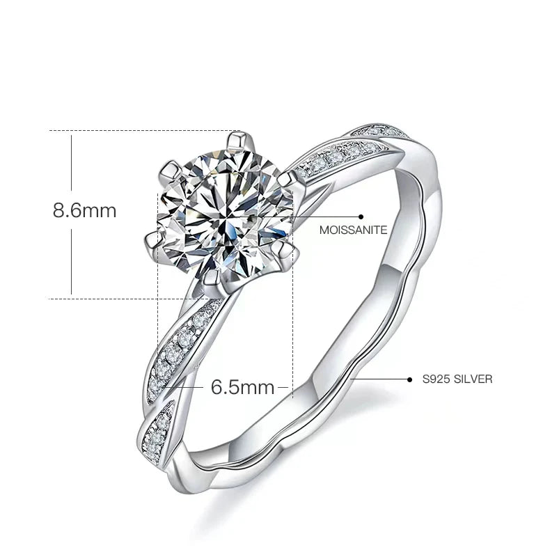 GRA Certified 925 Sterling Silver D Color VVS Moissanite Engagement Ring for Women White Gold Wedding Band