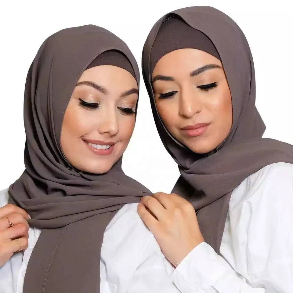 Sharut Chiffon Hijab Set Matching Color Cap Muslim Women Shawls Scarves Underscarf Tie Back Jersey Inner Cap Chiffon Hijab Set