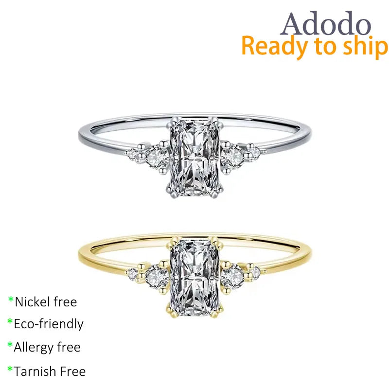 Factory Wholesale Simple Fashion S925 Sterling Silver Classic 1Carat 5A Zircon Rectangle Ring for Women