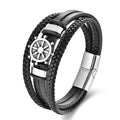 Fashion Unisex Jewelry Handmade Double Layers Braided Stainless Steel Charm Bracelet Magnetic Clasp Gift Punk Style