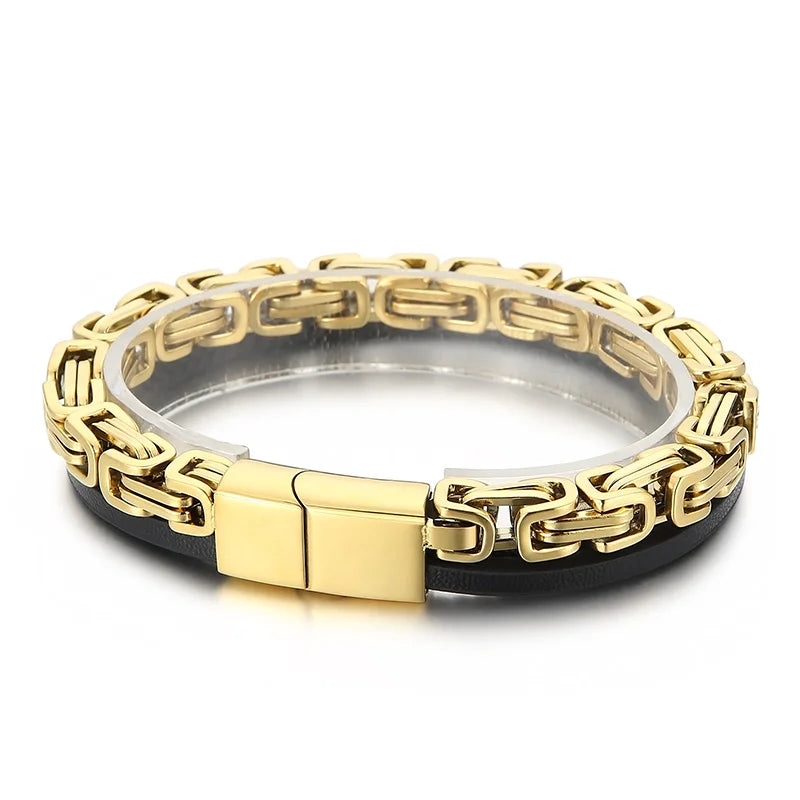 KALEN Multi Layer Stainless Steel Cowhide Leather Byzantine Bracelet Wholesale