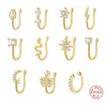 Designer Luxury Sterling Silver 925 Non Piercing Loops Clip on Nose Zircon Nose Cuffs for Women