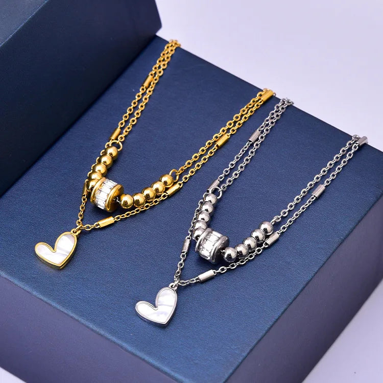 Elegant Double Layer Foot Chain Anklet Waterproof Lucky Beads 18k Gold Plated Stainless Steel Heart Anklets for Women