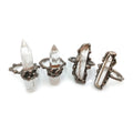 Natural Raw Point Crystal Metalwork Bronze Ring White Colors Bar Clear Energy Vintage Ring Original Design Jewelry for Men Women