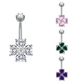 316L Stainless Steel CZ Flower Belly Button Ring Short Barbell Navel Rings Lucky Clover Diamond Belly Piercing Jewelry