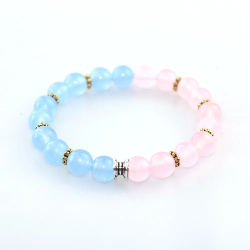 WISH Factory Supply Ladies Beaded Bracelet Pink Blue Jade Alloy Combination Simple Fashion Stone Bracelet