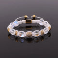 New Design Frost AB Moonstone Bracelet CZ Pave Charm Cord Braided Custom Friendship Bracelet Women