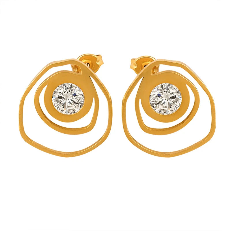 Wholesale High Quality 316L Stainless Steel Zircon Irregular Border Hoop Earrings for Women Daily Wear Party Jewelry Gift