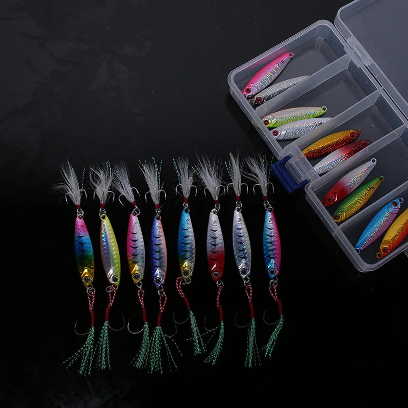 Micro Jig Metal Lead Fish Lure with Assist Hook Feather Treble Hook 10g 15g 20g