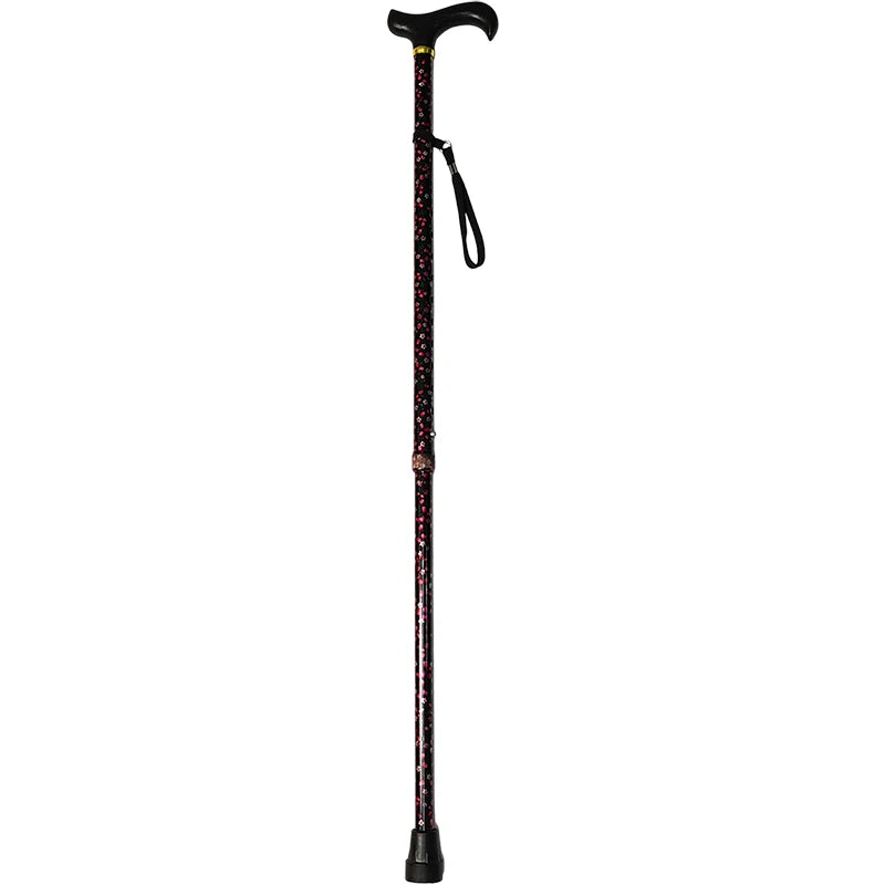 S-Shape Grip Floral Printed Walking Cane Sturdy Single Base with PP Grip Rubber Grip for Elderly People Assisting with Mobility
