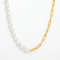 Fenny 18K Gold Plated Fashion Non Tarnish Paper Clip Glass Pearl Joint Necklace for Women Stainless Steel Jewelry Wholesale MegaBDM