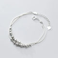 Small Round Ball Beaded Double Layered Chain Hand Charm 925 Sterling Silver Bracelet Fashion Jewelry for Women