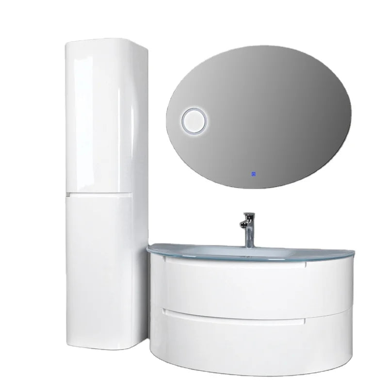 Modern Italian High End Cheap White Narrow Curve Solid Wood Bathroom Vanity Cabinet