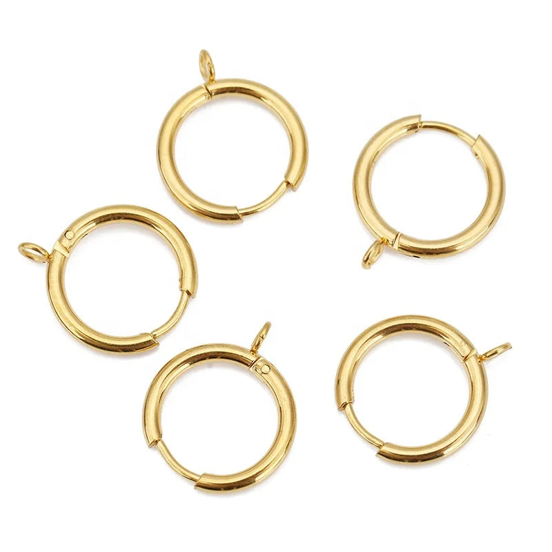 Waterproof Stainless Steel Huggie Earrings Hooks with Loop Ear Post Jump Ring for DIY Earring Making