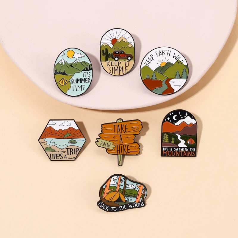 Wild Hiking Brooches Pins Custom Design Camping Outdoors Brooches Lapel Cartoon Cute Metal Lapel Pin Soft Enamel Badge