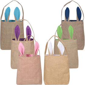 HK-1214 Jute Burlap Bunny Gift Bag Easter Bucket Basket for Kids Easter Egg Hunt Stuffer