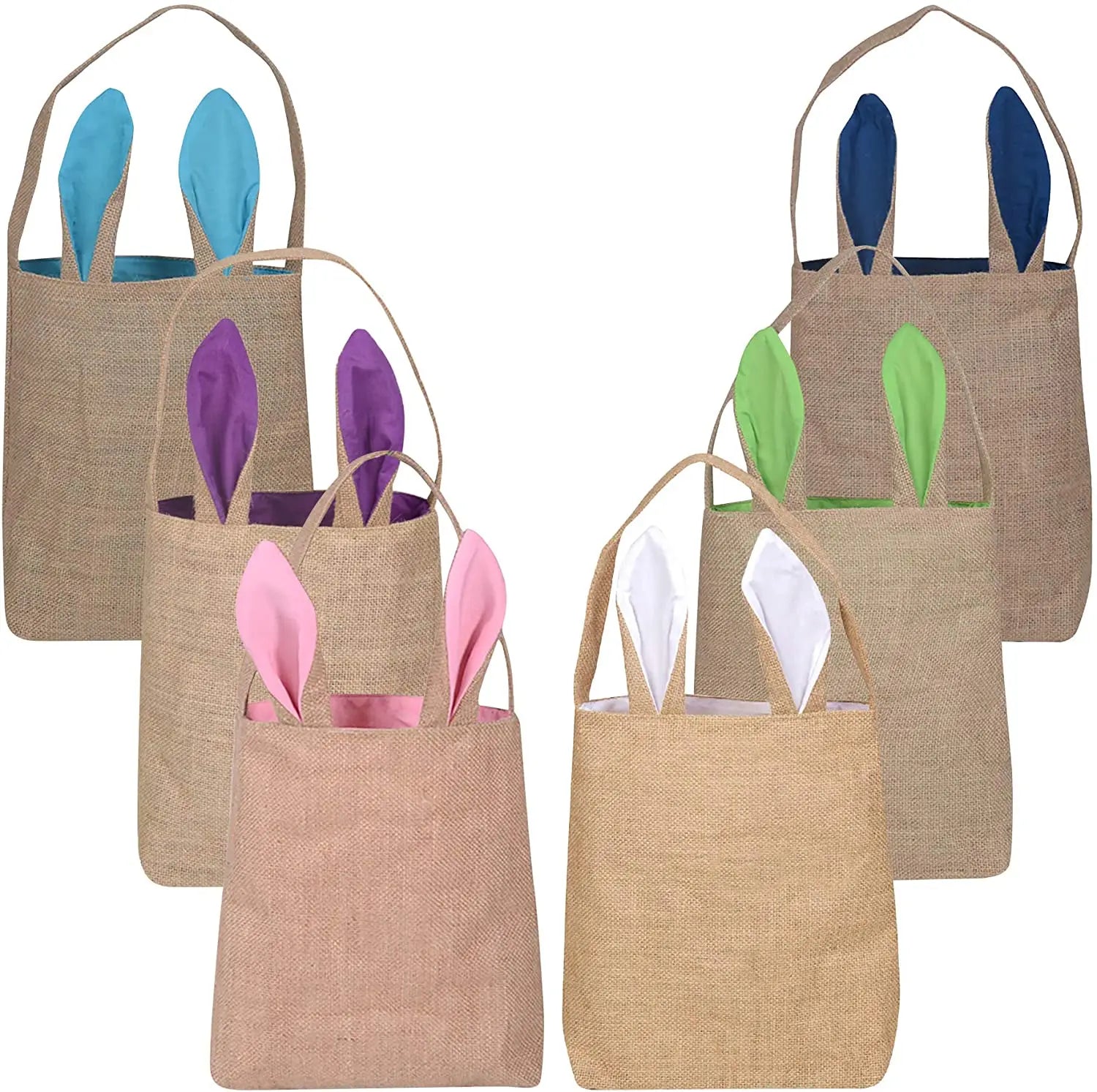 HK-1214 Jute Burlap Bunny Gift Bag Easter Bucket Basket for Kids Easter Egg Hunt Stuffer