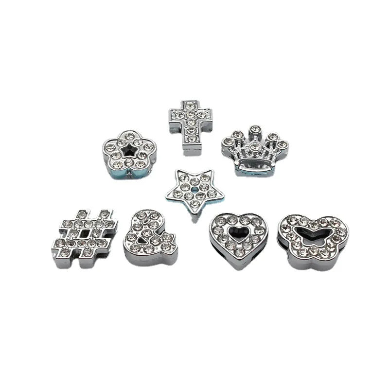Silver Full Rhinestone Slide Charms Crystal Alloy Heart Cross Crown Charm for Bracelets Necklace Wristbands