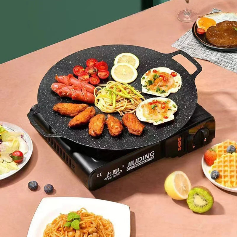 Outdoors Cookware Fry Pan Non Stick Cast Iron Griddle Pans Camping Food BBQ Grill Pan