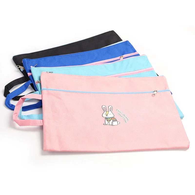 Cute Cartoon Stationery Bag Student Book Bag Hand-held Double Zipper Canvas Bag