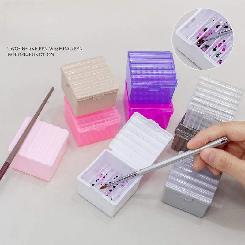 New Nail Brush Washing Cup with Lid Pen Holder Insulated Laminated Cup Brush Wash and Refill Pen Holder Case Nail Art Tool
