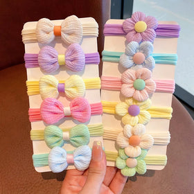 MIO Kids New High Elastic Bow Hair Band Cute Cartoon Flower Hair Ties Girls Ponytail Holder No Damage Colorful Hair Rope Set