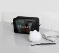 Eco-Friendly Nylon Mesh Zipper Travel Toiletries & Makeup Storage Bag Waterproof Fashionable Letter-Imprinted Cosmetic Case