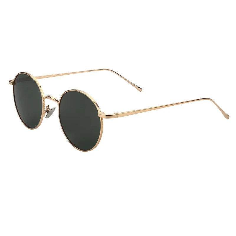 Round Shape Gold Frame Metal Sunglasses Lightweight High Quality Fashion Eyeglasses with Polarized Lenses for Men and Women