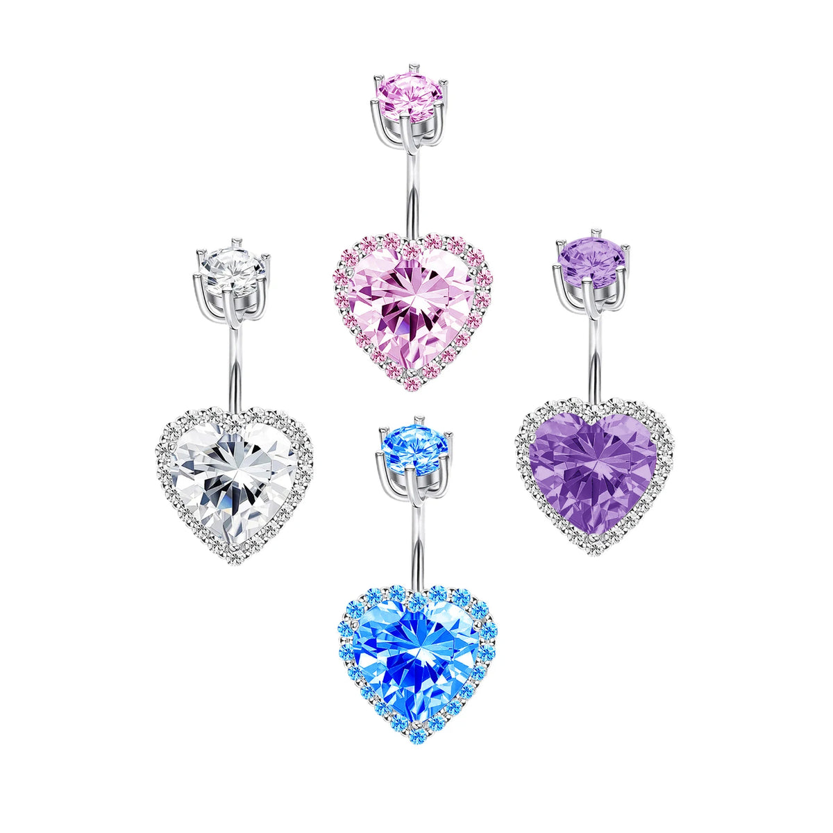 Navel Nails Body Jewelry 925 Sterling Silver Single Heart Belly Button Ring for Women Cubic Zirconia Navel Ring MegaBDM