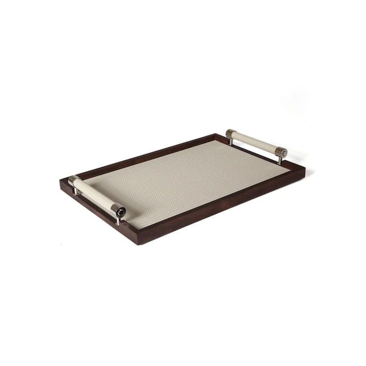 S-817 New Design Modern Leather Tray Wood Serving Tray with Stainless Handles Multiple Shapes for Rustic Home Decor